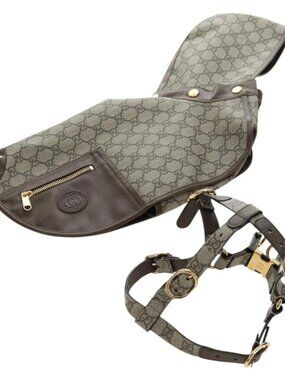 GUCCI GG Supreme Pet Harness Coat Set PVC Beige Gold 692963 Auth 182693V
